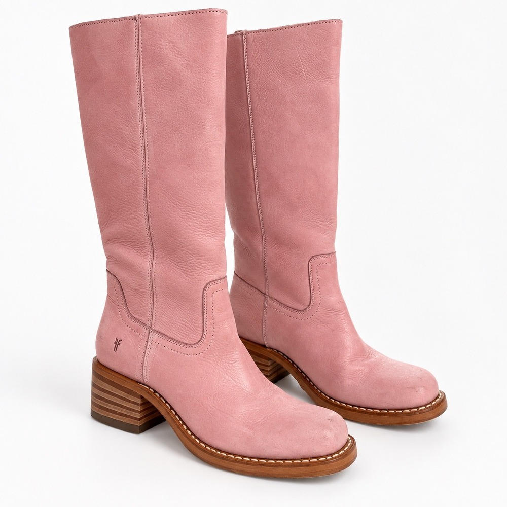 Frye Campus 14L Pink Leather Tall Boots Size 8 B Western Riding Block Heel